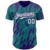 Custom Teal White-Purple Splatter Torn Sharp Brush Stroke Authentic Baseball Jersey