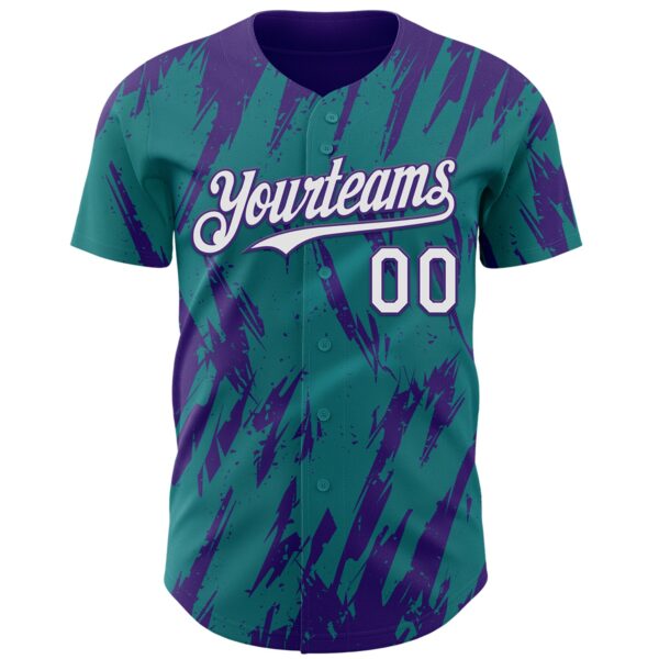 Custom Teal White-Purple Splatter Torn Sharp Brush Stroke Authentic Baseball Jersey
