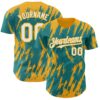 Custom Teal White-Gold Splatter Torn Sharp Brush Stroke Authentic Baseball Jersey