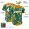 Custom Teal White-Gold Splatter Torn Sharp Brush Stroke Authentic Baseball Jersey