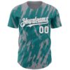 Custom Teal White-Gray Splatter Torn Sharp Brush Stroke Authentic Baseball Jersey