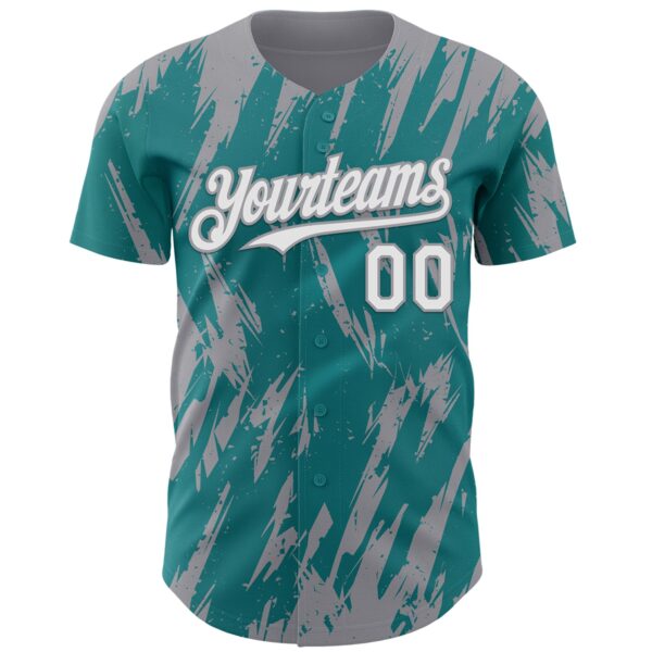 Custom Teal White-Gray Splatter Torn Sharp Brush Stroke Authentic Baseball Jersey