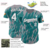 Custom Teal White-Gray Splatter Torn Sharp Brush Stroke Authentic Baseball Jersey