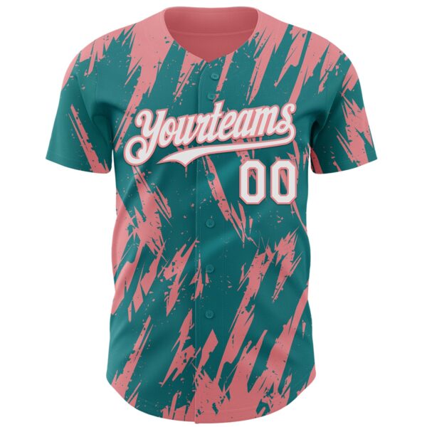 Custom Teal White-Medium Pink Splatter Torn Sharp Brush Stroke Authentic Baseball Jersey