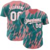 Custom Teal White-Medium Pink Splatter Torn Sharp Brush Stroke Authentic Baseball Jersey