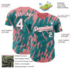 Custom Teal White-Medium Pink Splatter Torn Sharp Brush Stroke Authentic Baseball Jersey