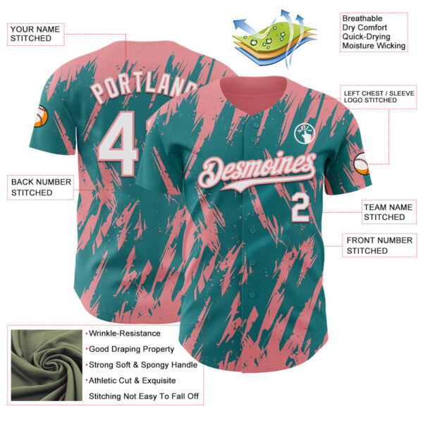 Custom Teal White-Medium Pink Splatter Torn Sharp Brush Stroke Authentic Baseball Jersey