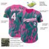 Custom Teal White-Pink Splatter Torn Sharp Brush Stroke Authentic Baseball Jersey