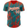 Custom Teal White-Orange Splatter Torn Sharp Brush Stroke Authentic Baseball Jersey