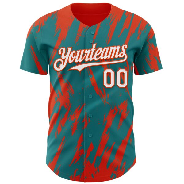 Custom Teal White-Orange Splatter Torn Sharp Brush Stroke Authentic Baseball Jersey
