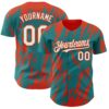 Custom Teal White-Orange Splatter Torn Sharp Brush Stroke Authentic Baseball Jersey