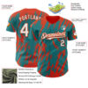 Custom Teal White-Orange Splatter Torn Sharp Brush Stroke Authentic Baseball Jersey