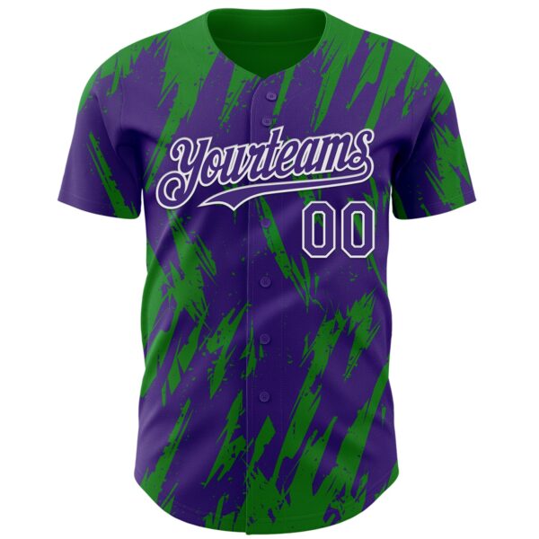 Custom Purple White-Grass Green Splatter Torn Sharp Brush Stroke Authentic Baseball Jersey