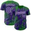 Custom Purple White-Grass Green Splatter Torn Sharp Brush Stroke Authentic Baseball Jersey