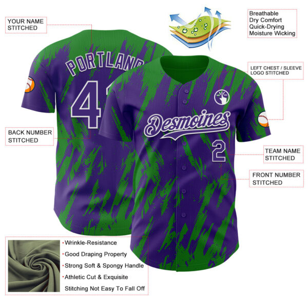 Custom Purple White-Grass Green Splatter Torn Sharp Brush Stroke Authentic Baseball Jersey
