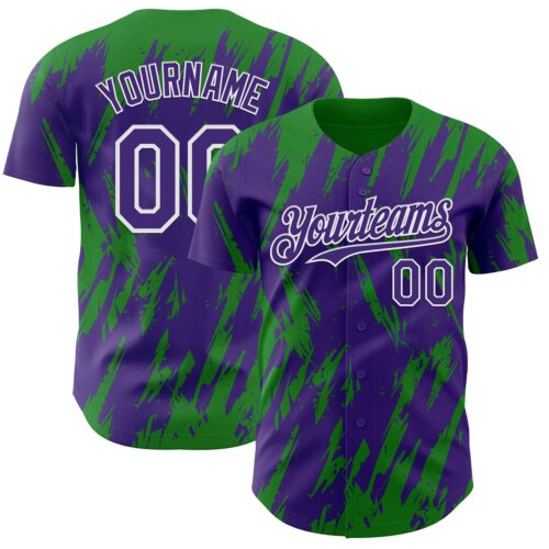 Custom Purple White-Grass Green Splatter Torn Sharp Brush Stroke Authentic Baseball Jersey
