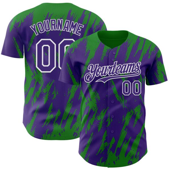 Custom Purple White-Grass Green Splatter Torn Sharp Brush Stroke Authentic Baseball Jersey