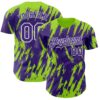 Custom Purple White-Neon Green Splatter Torn Sharp Brush Stroke Authentic Baseball Jersey