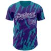 Custom Purple White-Teal Splatter Torn Sharp Brush Stroke Authentic Baseball Jersey