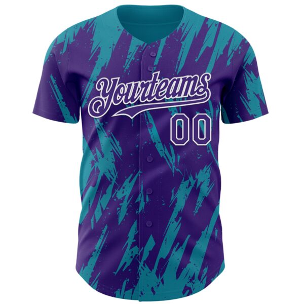 Custom Purple White-Teal Splatter Torn Sharp Brush Stroke Authentic Baseball Jersey