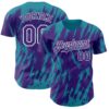 Custom Purple White-Teal Splatter Torn Sharp Brush Stroke Authentic Baseball Jersey