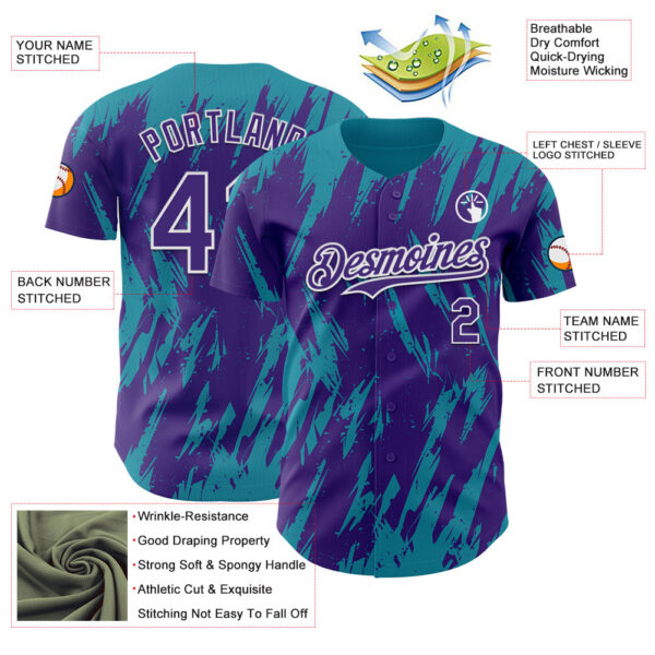 Custom Purple White-Teal Splatter Torn Sharp Brush Stroke Authentic Baseball Jersey