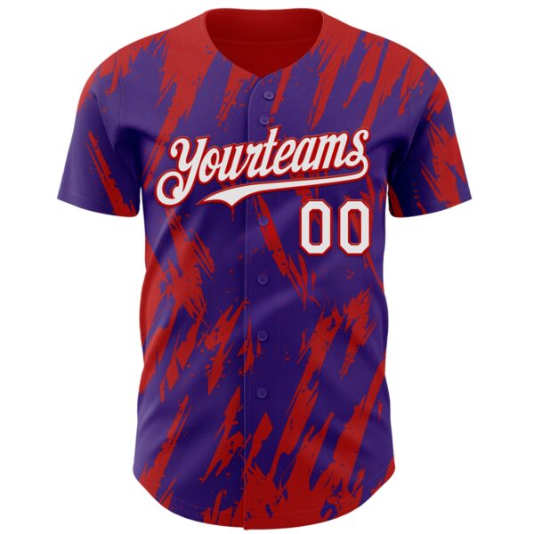 Custom Purple White-Red Splatter Torn Sharp Brush Stroke Authentic Baseball Jersey