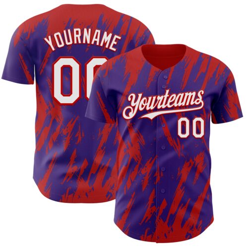 Custom Purple White-Red Splatter Torn Sharp Brush Stroke Authentic Baseball Jersey