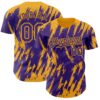 Custom Purple Gold Splatter Torn Sharp Brush Stroke Authentic Baseball Jersey