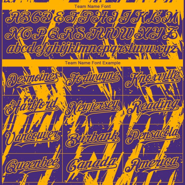 Custom Purple Gold Splatter Torn Sharp Brush Stroke Authentic Baseball Jersey