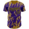 Custom Purple Old Gold Splatter Torn Sharp Brush Stroke Authentic Baseball Jersey