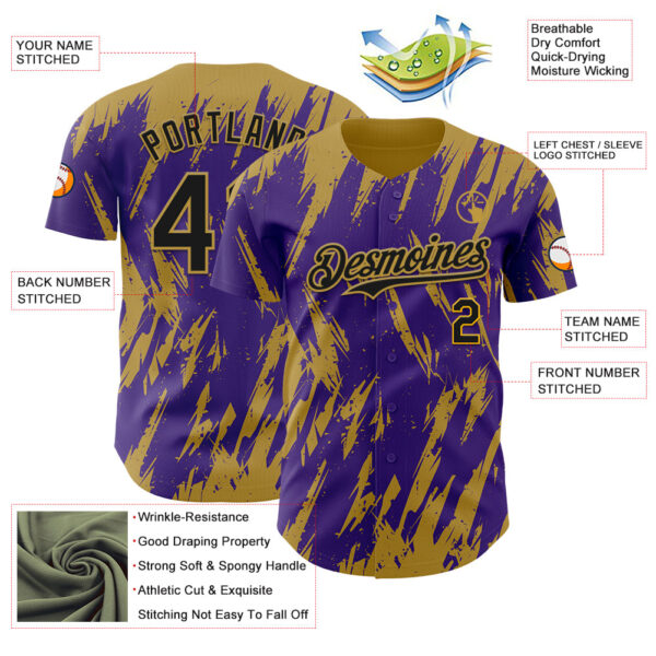 Custom Purple Old Gold Splatter Torn Sharp Brush Stroke Authentic Baseball Jersey