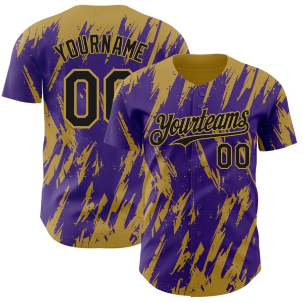Custom Purple Old Gold Splatter Torn Sharp Brush Stroke Authentic Baseball Jersey