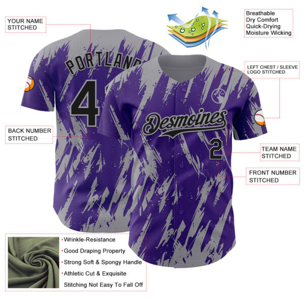 Custom Purple Gray Splatter Torn Sharp Brush Stroke Authentic Baseball Jersey