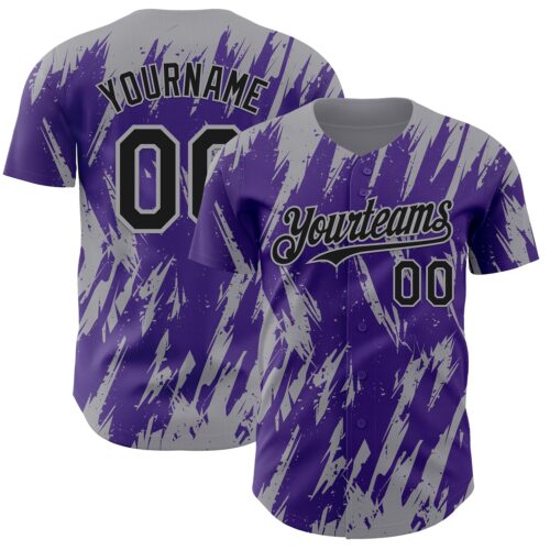 Custom Purple Gray Splatter Torn Sharp Brush Stroke Authentic Baseball Jersey