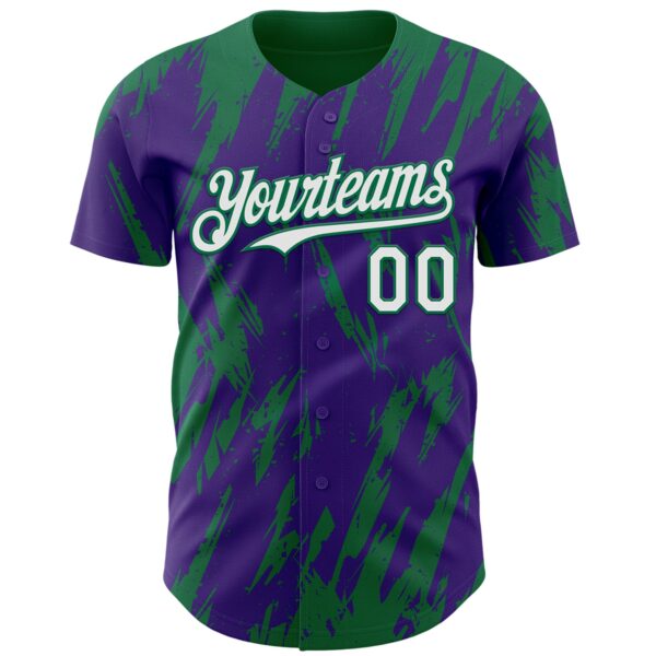Custom Purple White-Kelly Green Splatter Torn Sharp Brush Stroke Authentic Baseball Jersey