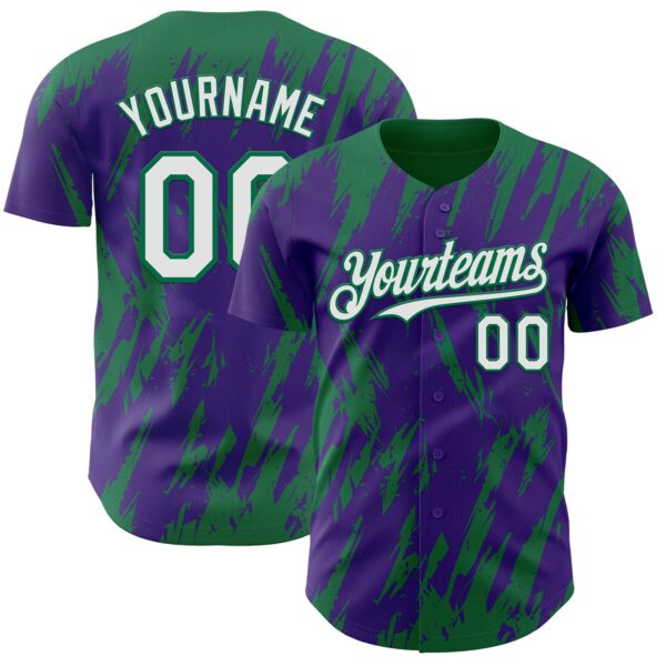 Custom Purple White-Kelly Green Splatter Torn Sharp Brush Stroke Authentic Baseball Jersey