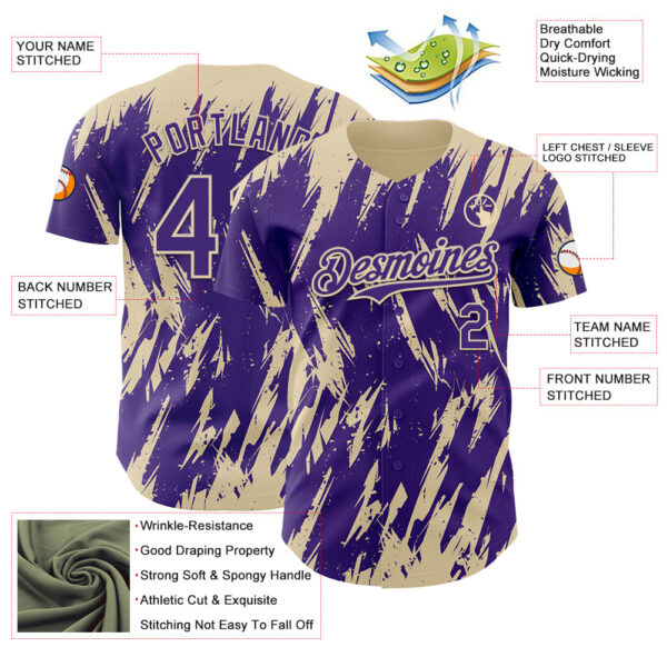 Custom Purple Cream Splatter Torn Sharp Brush Stroke Authentic Baseball Jersey