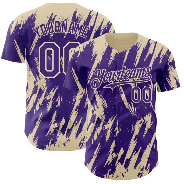 Custom Purple Cream Splatter Torn Sharp Brush Stroke Authentic Baseball Jersey