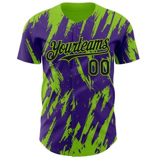 Custom Purple Neon Green Splatter Torn Sharp Brush Stroke Authentic Baseball Jersey