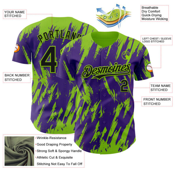 Custom Purple Neon Green Splatter Torn Sharp Brush Stroke Authentic Baseball Jersey