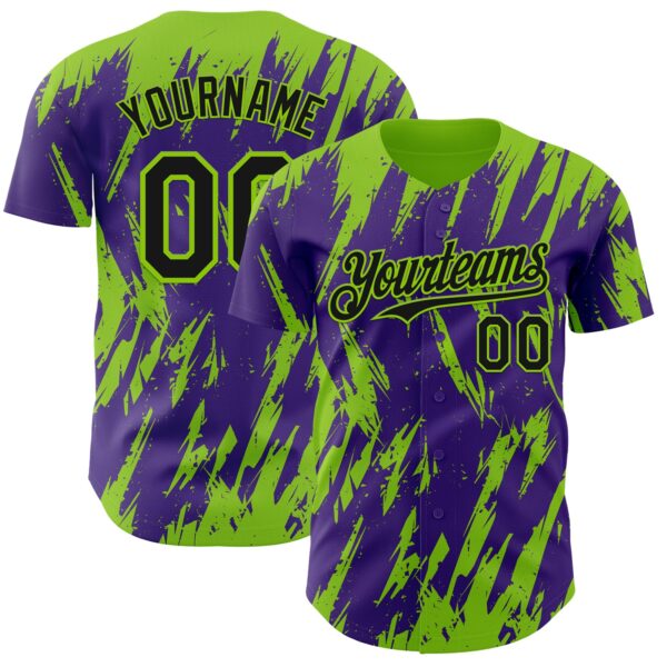 Custom Purple Neon Green Splatter Torn Sharp Brush Stroke Authentic Baseball Jersey