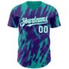 Custom Purple White-Aqua Splatter Torn Sharp Brush Stroke Authentic Baseball Jersey