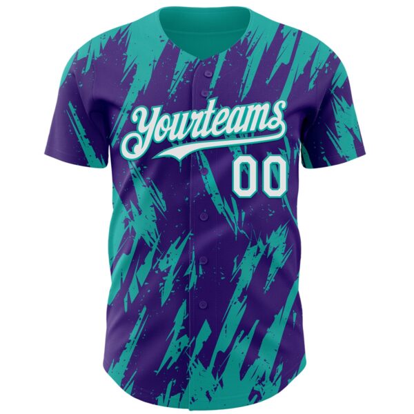 Custom Purple White-Aqua Splatter Torn Sharp Brush Stroke Authentic Baseball Jersey