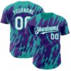 Custom Purple White-Aqua Splatter Torn Sharp Brush Stroke Authentic Baseball Jersey