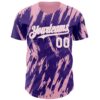 Custom Purple White-Light Pink Splatter Torn Sharp Brush Stroke Authentic Baseball Jersey
