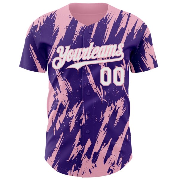 Custom Purple White-Light Pink Splatter Torn Sharp Brush Stroke Authentic Baseball Jersey