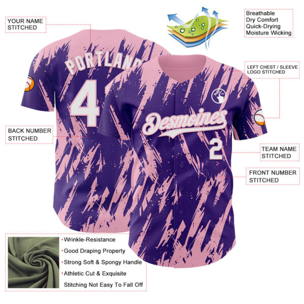 Custom Purple White-Light Pink Splatter Torn Sharp Brush Stroke Authentic Baseball Jersey