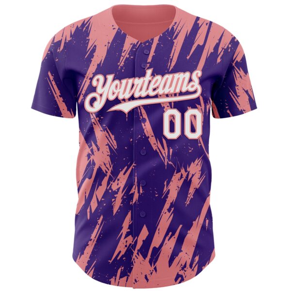 Custom Purple White-Medium Pink Splatter Torn Sharp Brush Stroke Authentic Baseball Jersey