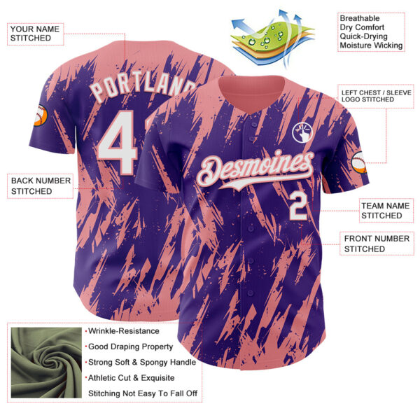Custom Purple White-Medium Pink Splatter Torn Sharp Brush Stroke Authentic Baseball Jersey